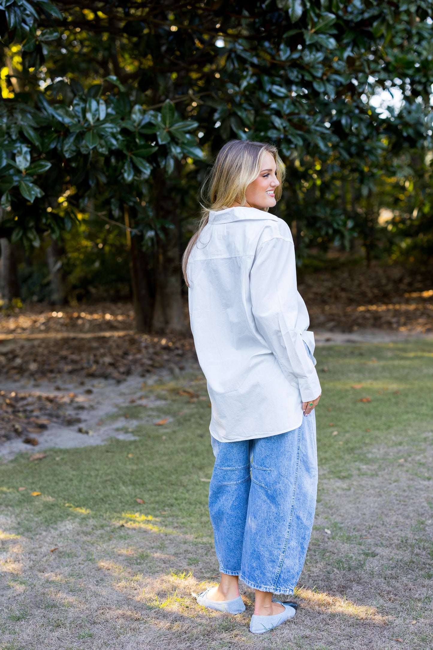 Good Luck Mid-Rise Barrel Jeans - Barnyard Blue FREE PEOPLE