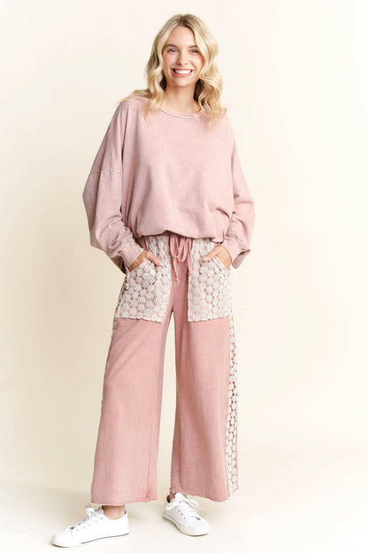 J.Her MineralWash Floral Daisy trim Pants