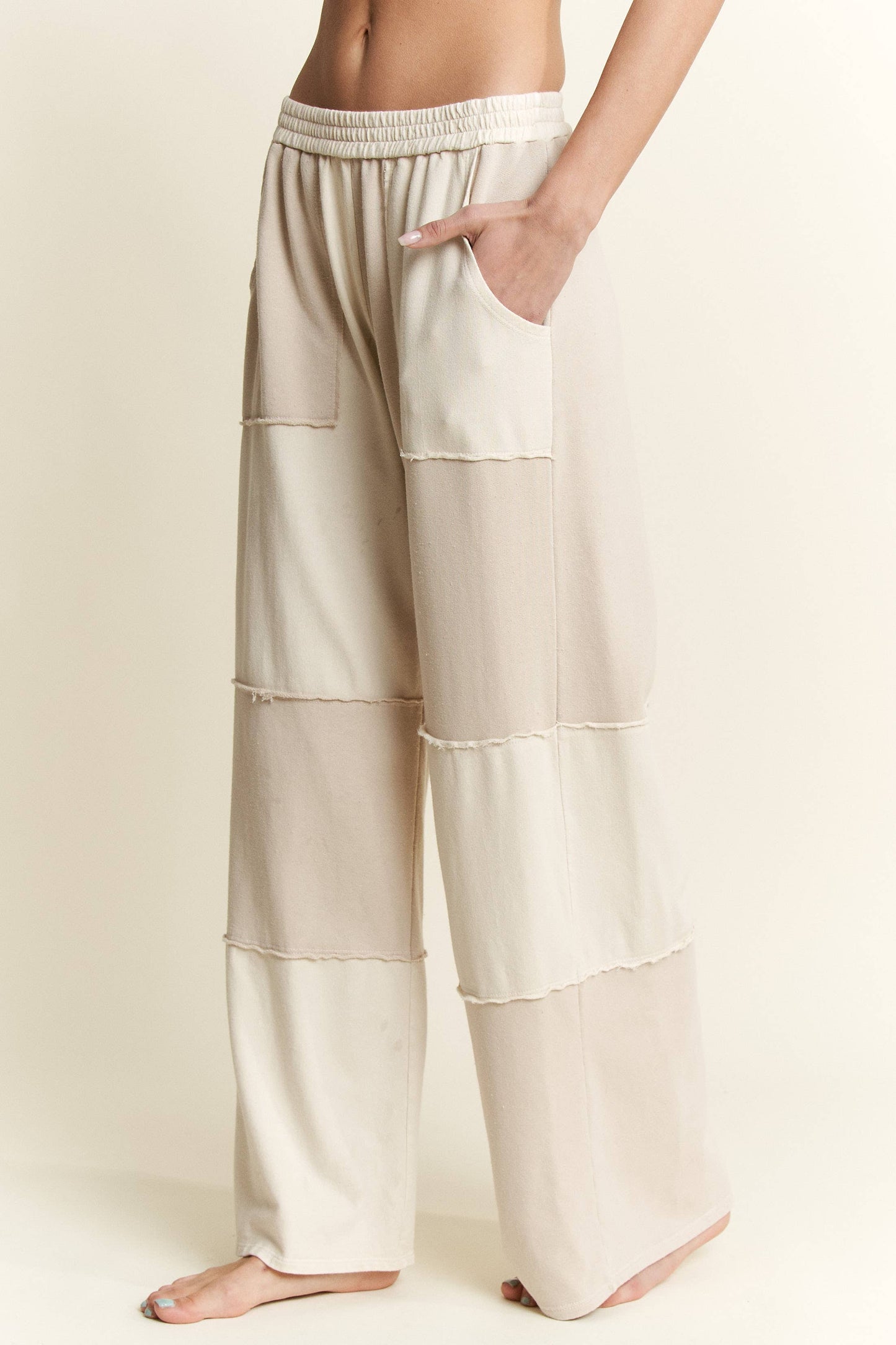 Mineral Wash Color Block Wide-leg Lounge Pants