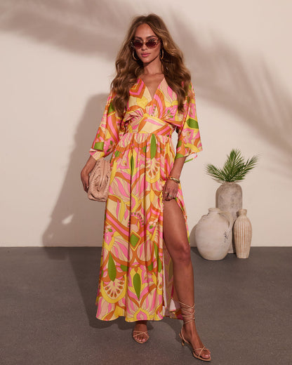 Botanical Dream Abstract Print Maxi Dress