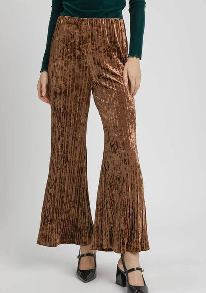 Umgee Velvet Pleated Wide Leg Pants