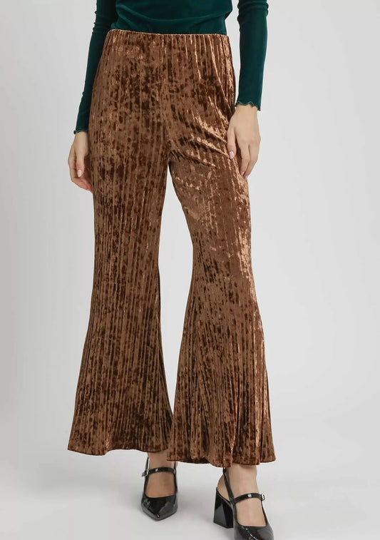 Umgee Velvet Pleated Wide Leg Pants