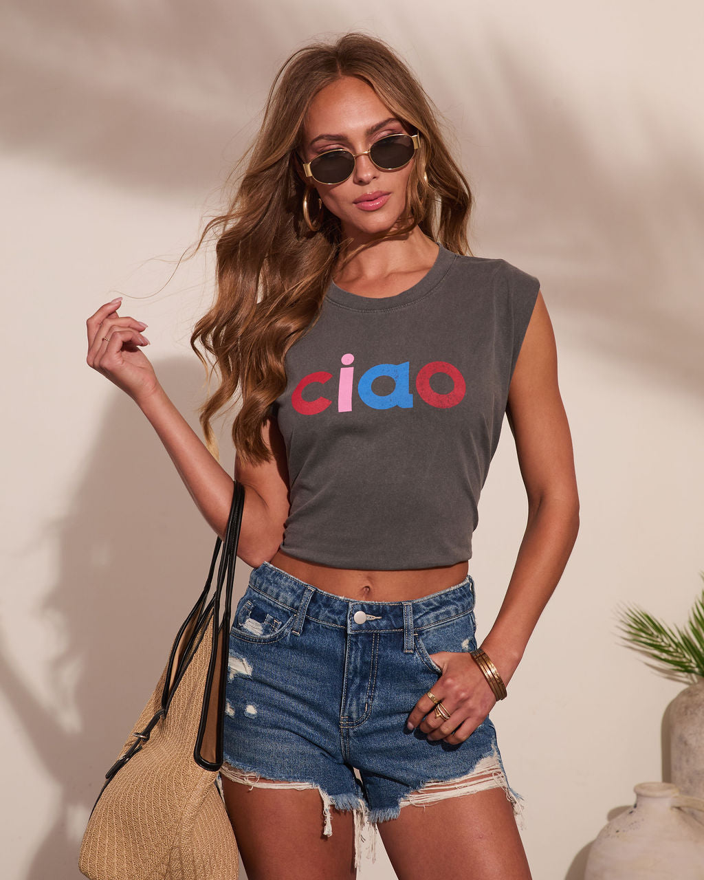 Ciao Babe Cotton Graphic Muscle Tee