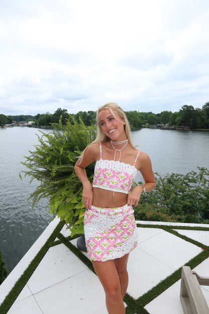 Capri Skirt - Palm Lattice Pink