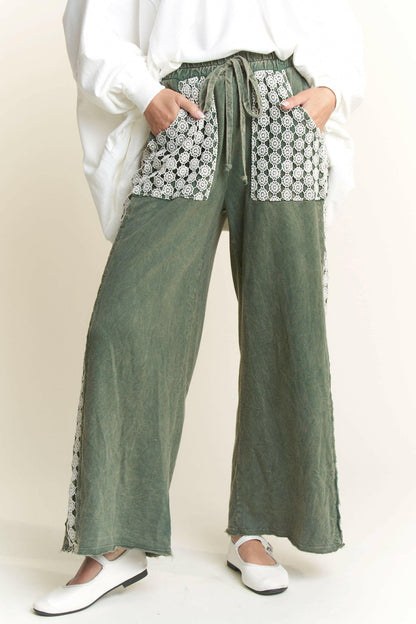 J.Her MineralWash Floral Daisy trim Pants