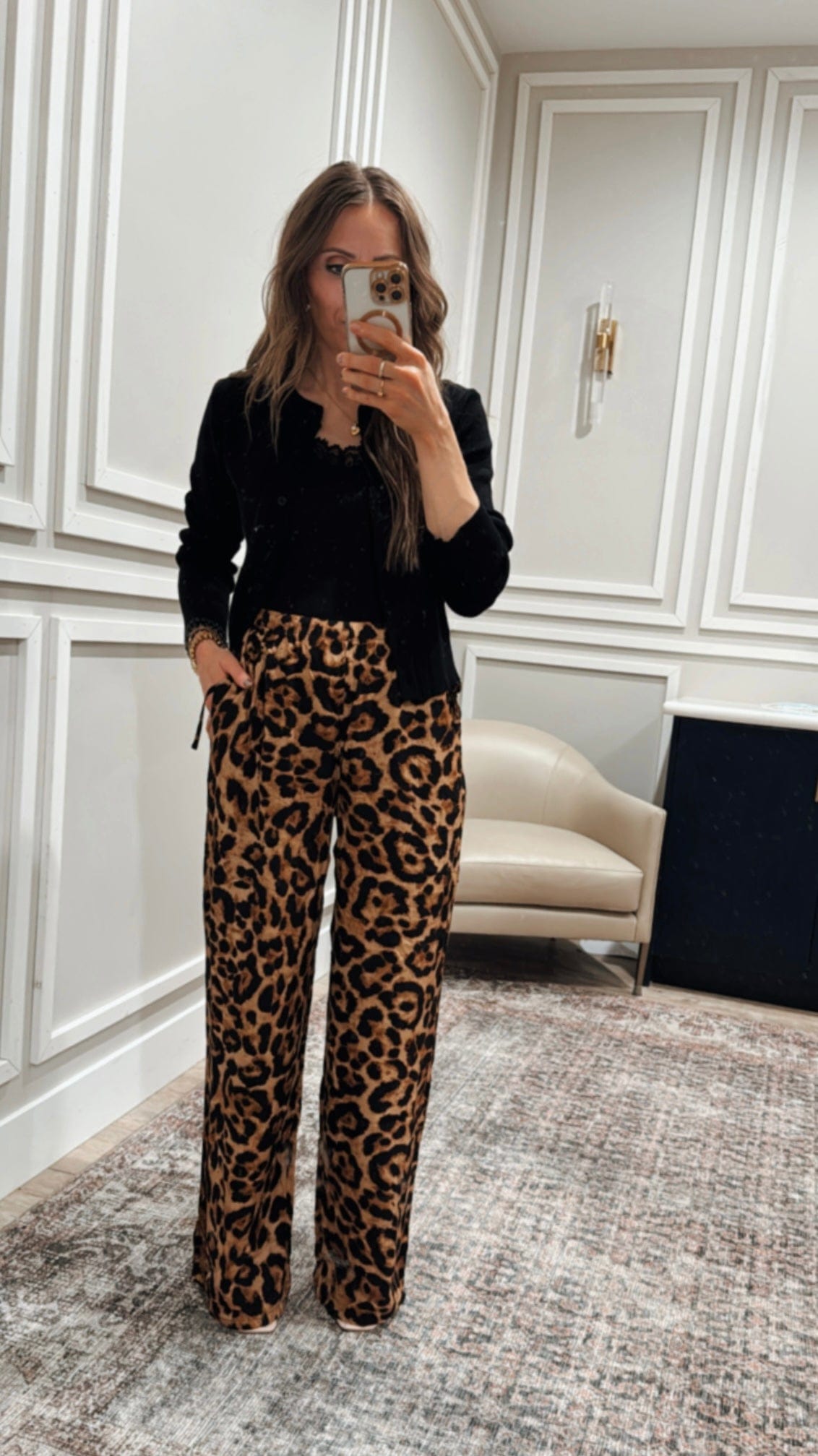 Leopard Print Waist Tie Pull On Pants