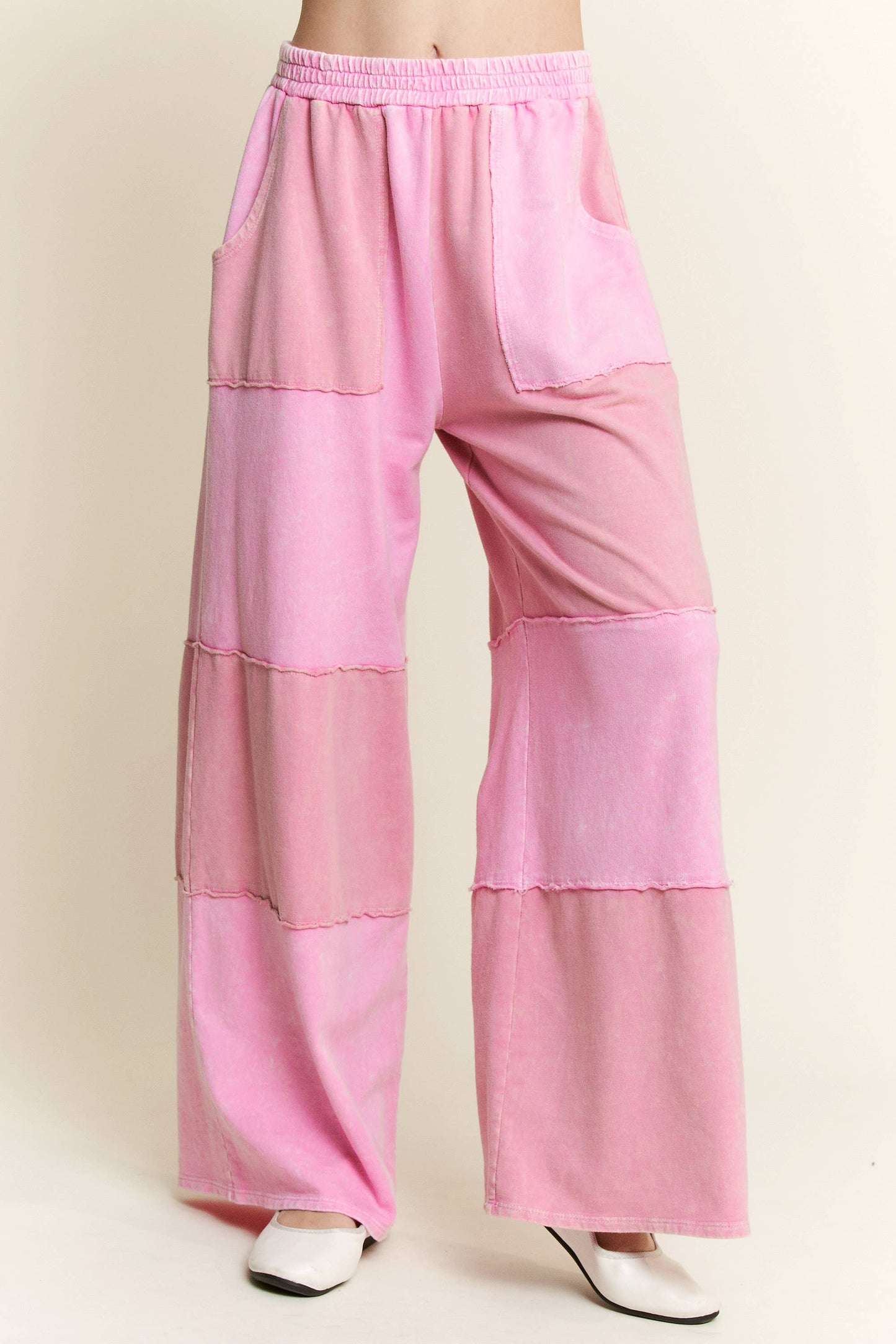 Mineral Wash Color Block Wide-leg Lounge Pants