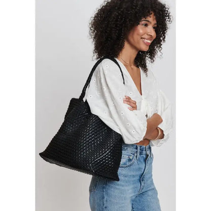 Solana Woven Vegan Leather Tote (Black)
