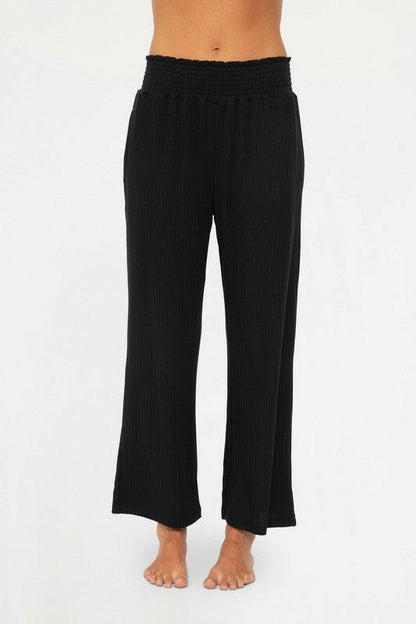 Mono B Smocked Waistband Ribbed Wide Leg Pants