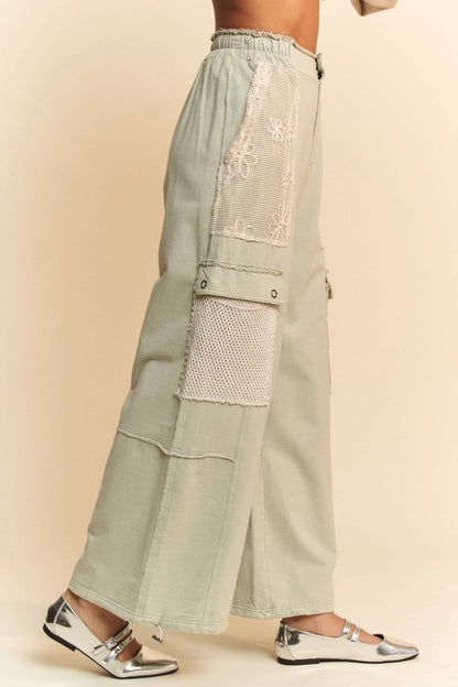 Davi & Dani Lace Patchwork Bottom Opening Adjustable Pants