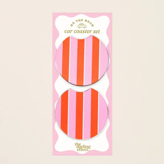 Sicily Stripes Pink Car Coasters