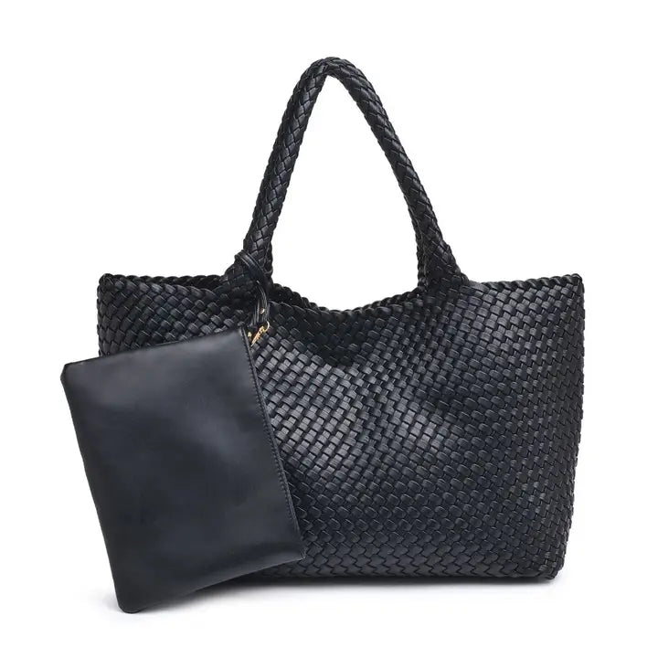 Solana Woven Vegan Leather Tote (Black)