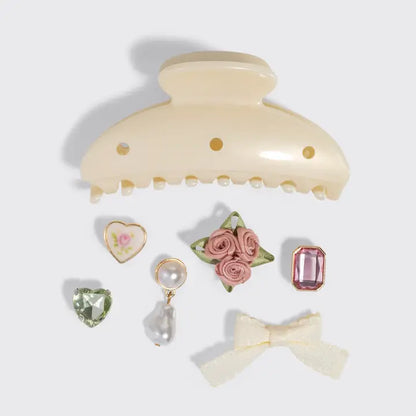 Vintage Pearl Cream Claw Clip Set