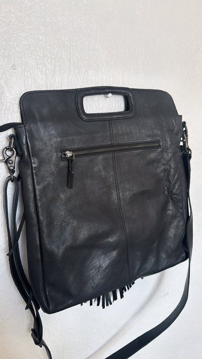 Bristol Layered Fringe Tote, Black