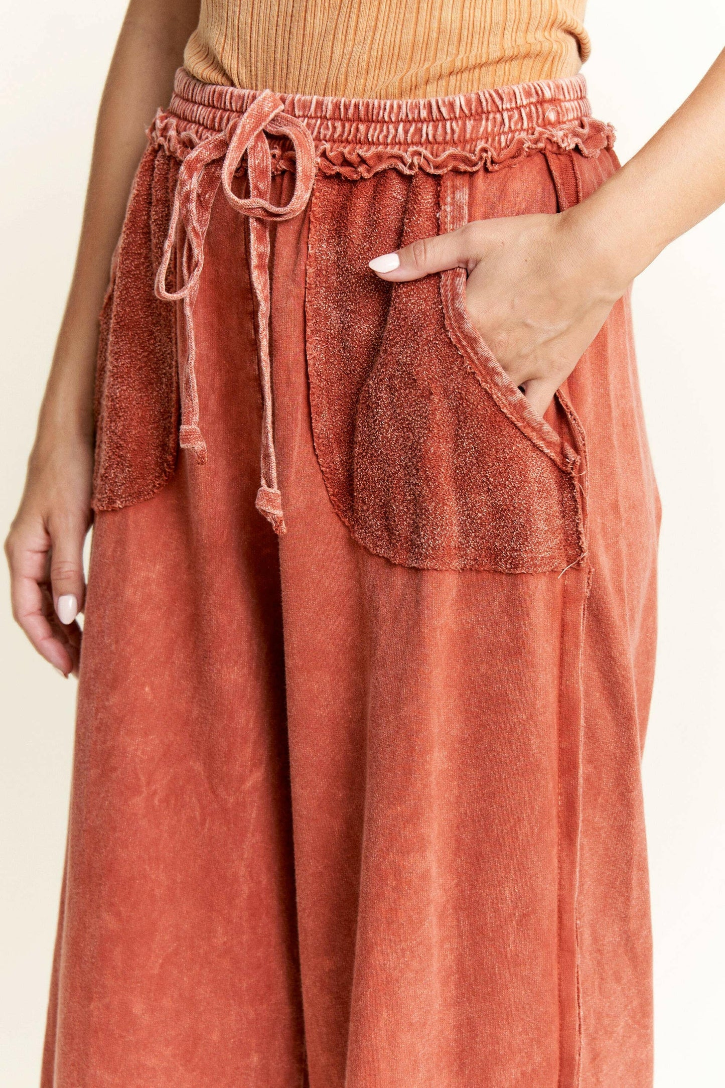 J.HER Mineral Wash Wide Pants with Raw Hem Frayed Details