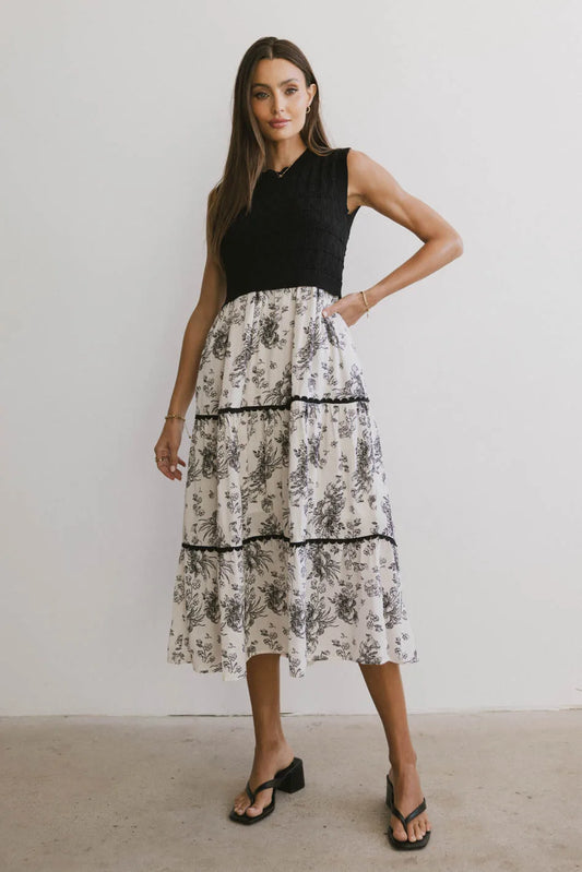 Cherney Tiered Floral Dress in Black - FINAL SALE