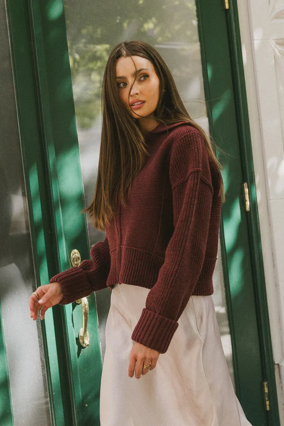 Hallie Zip Up Cardigan in Brick - FINAL SALE