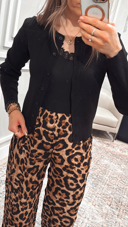 Leopard Print Waist Tie Pull On Pants