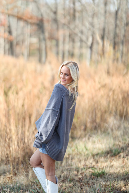 Alli V Neck Sweater - Titan FREE PEOPLE