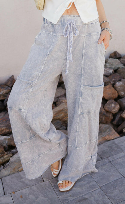 Seaside Breeze Mineral Wash Wide Leg Cropped Pants