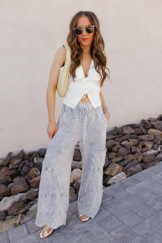 Seaside Breeze Mineral Wash Wide Leg Cropped Pants