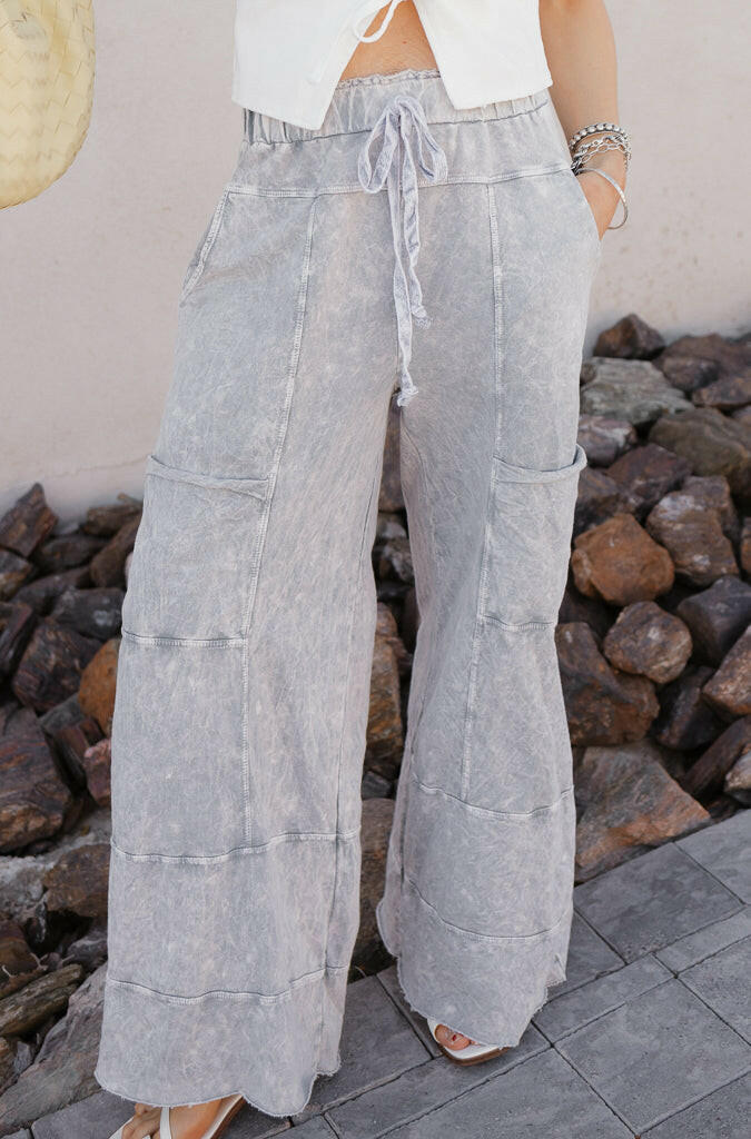 Seaside Breeze Mineral Wash Wide Leg Cropped Pants