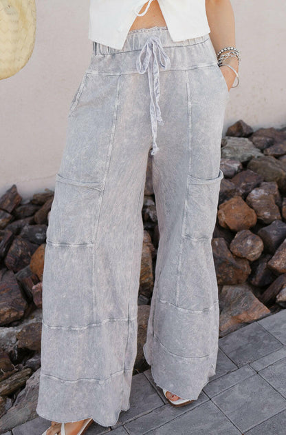 Seaside Breeze Mineral Wash Wide Leg Cropped Pants