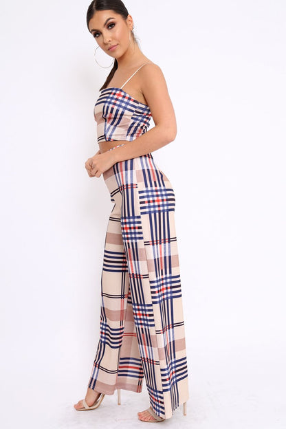 Beige Check Crop Top and Trousers Co-Ord - Mahli