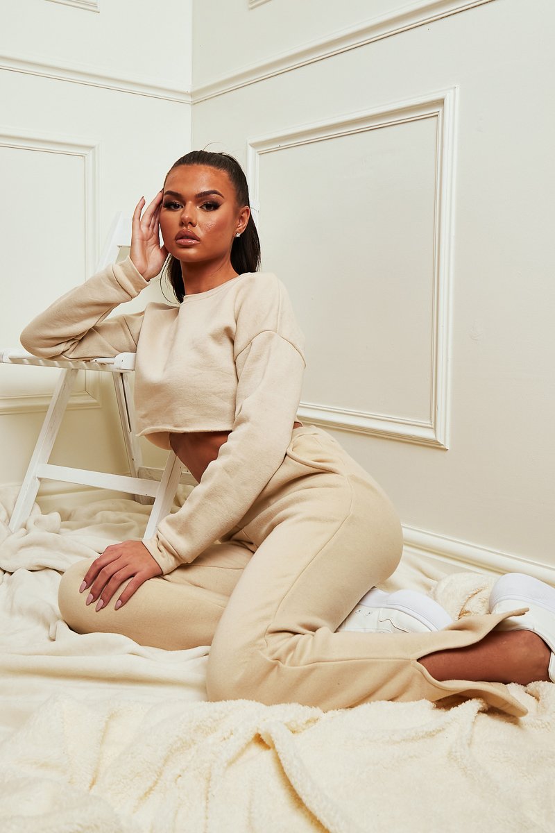 Beige Round Neck Cropped Sweatshirt - Lenny