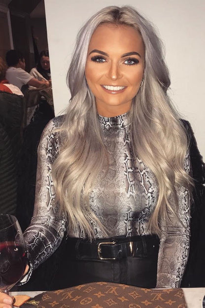 Beige Snake Print High Neck Long Sleeve Bodysuit - Monique