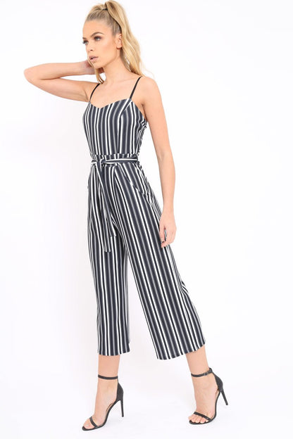 Black And White Striped Culotte Jumpsuit - Miller