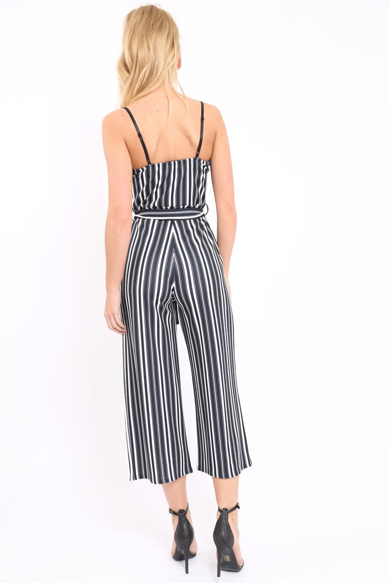 Black And White Striped Culotte Jumpsuit - Miller