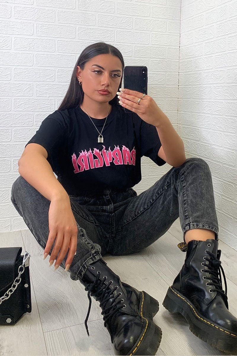 Black Baby Girl Pink Flames T-shirt - Zeila