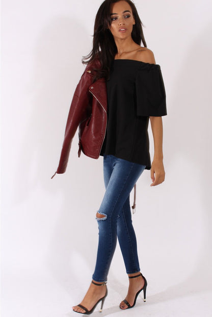Black Bardot Split Back Top - Aurora