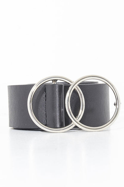 Black Basic Double Circle Buckle Belt - Tansy