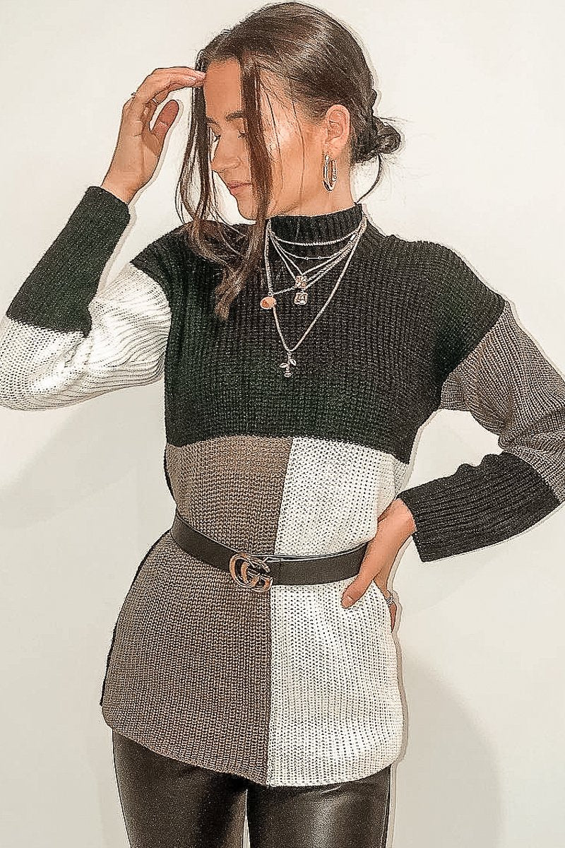 Black Brown and Cream Knit Jumper Dress - Taila