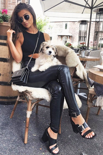 Black Buckle Block Heels - Cadie