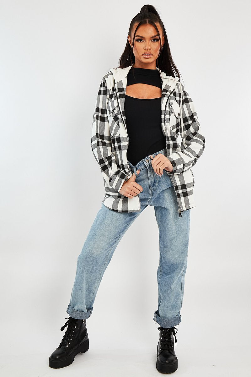 Black Check Hooded Shacket - Destyn