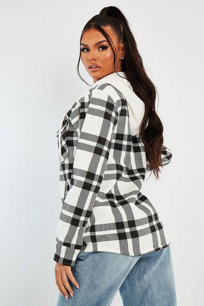 Black Check Hooded Shacket - Destyn