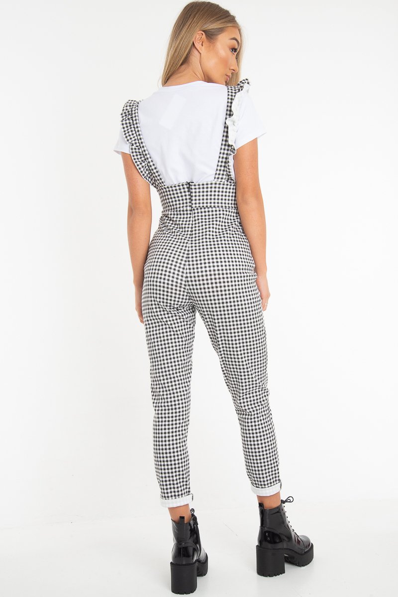 Black & White Check Straight Leg Jumpsuit - Payslee