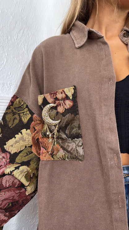 Contrast Jacquard Shacket, Chocolate
