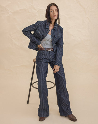 Low Rise Roomy Jeans in Stripe Indigo