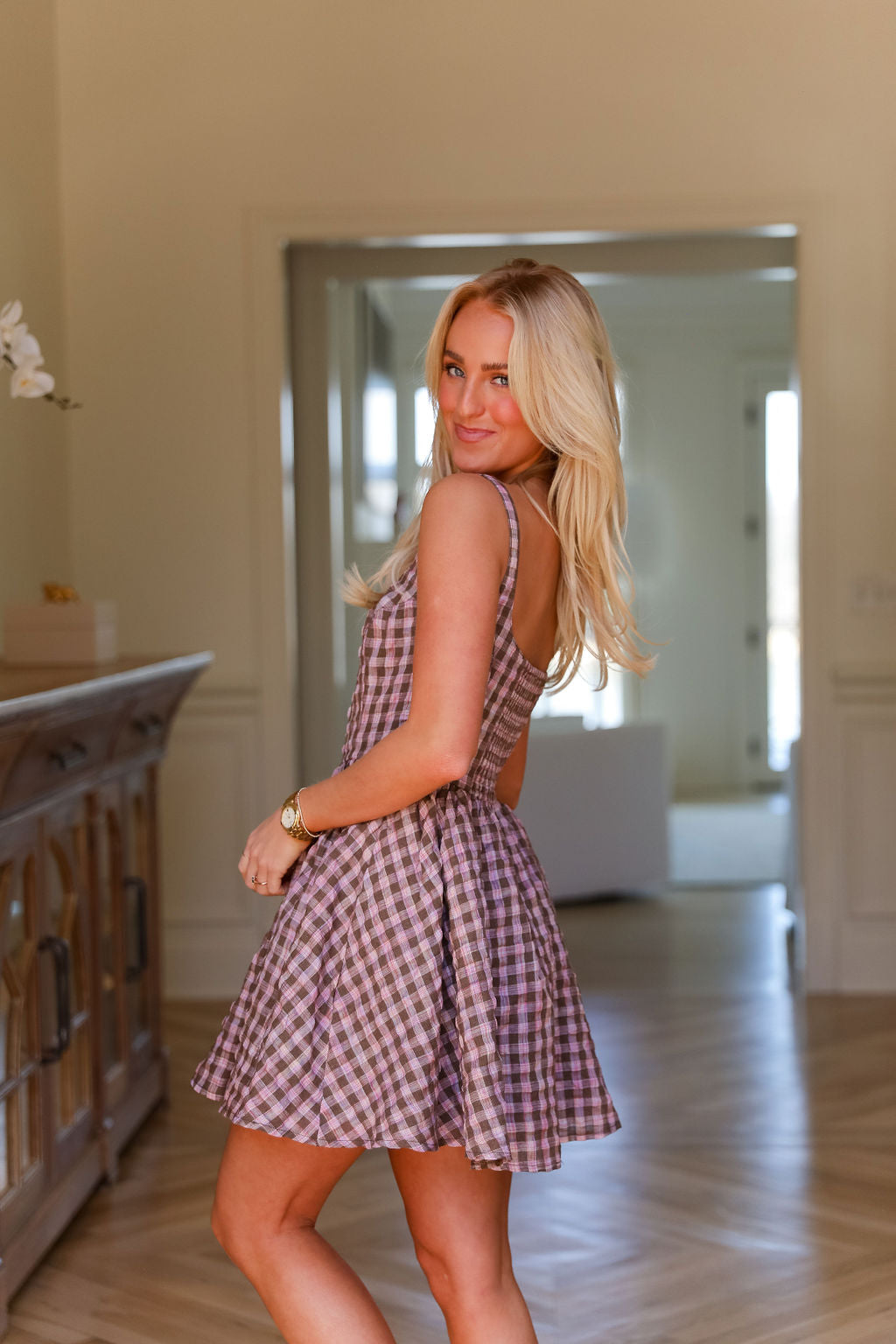 Hudson Dress - Blush Checked