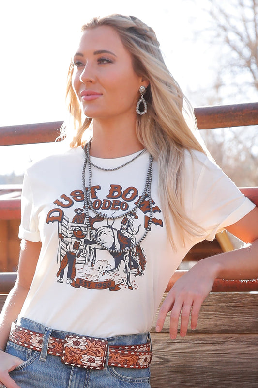Cruel Denim Women's Cream 'Dust Bowl Rodeo' Graphic Print Tee Shirt
