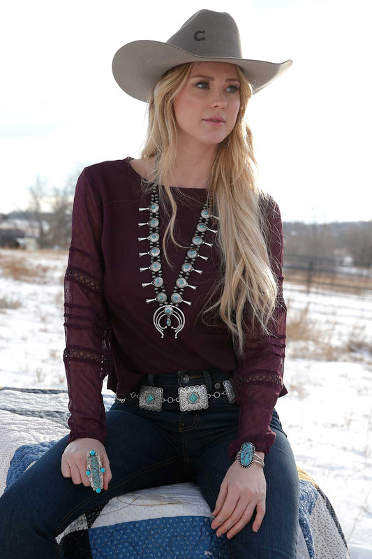 CRUEL PURPLE SHEER SLEEVE BLOUSE