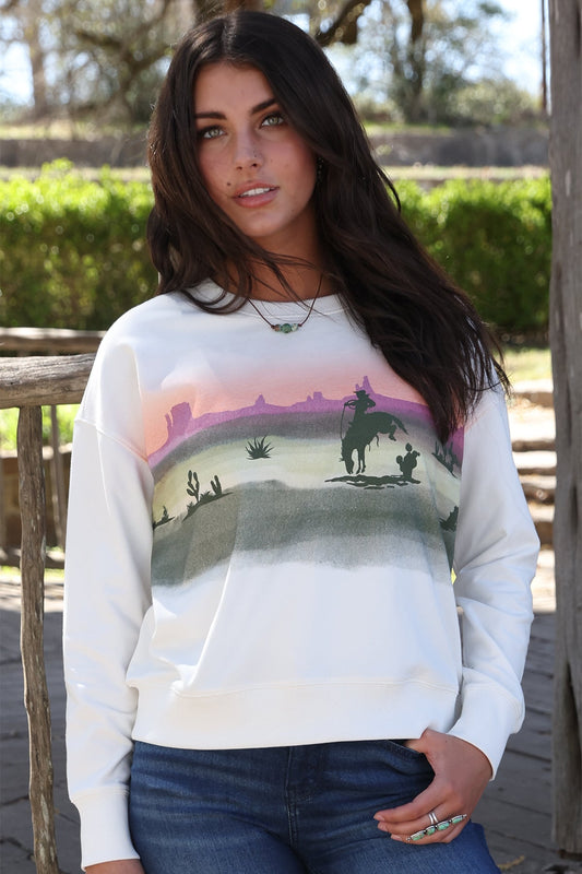 Cruel Denim Women's Cream Western Desert Sweatshirt