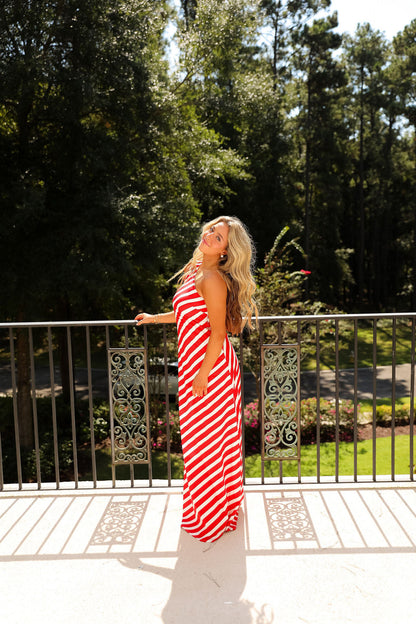 Lenora Dress - Red Stripe