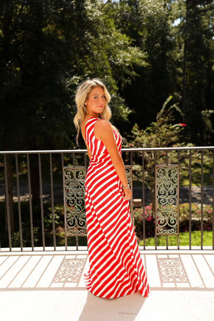Lenora Dress - Red Stripe