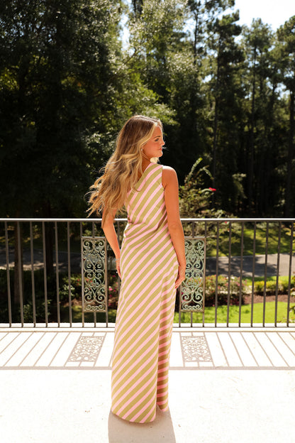 Lenora Dress - Pink/Chartreuse Stripe