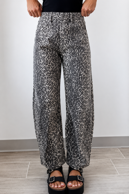 Leopard Print High Waist Barrel Jeans